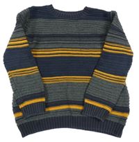 Tmavomodro/šedo-oranžový žebrovaný svetr Nutmeg