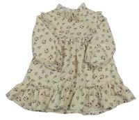 Smetanové šaty s kytičkami a volánky