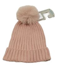 Nové - světlerůžová žebrovaná čepice se třpytkami a bambulí PRIMARK