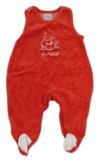 Červeno-bílé sametové dupačky se zvířátkem 