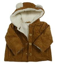 Hnědá manšestrová zateplená bunda s kapucí s oušky MANOR