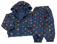 2Set - Tmavomodrá šusťáková jarní bunda s barevnými hvězdičkami a kapucí + kalhoty Tu