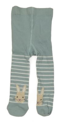 Mentolovošedo-bílé pruhované punčocháče se zajíčky