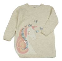 Smetanová melírovaná svetrová šatová tunika s jednorožcem s flitry PRIMARK