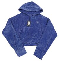 Nové - tmavofialová sametová crop mikina s kamínky a kapsou a kapucí Pindydoll