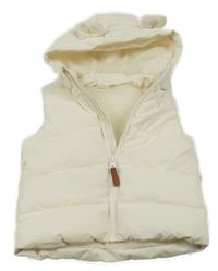 Smetanová prošívaná šusťáková zateplená vesta s odepínací kapucí s oušky H&M