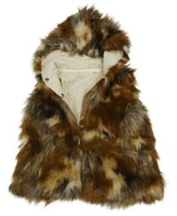 Hnědo-béžová kožešinová podšitá vesta s kapucí Next