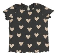 Tmavošedé žebrované tričko s pudrovými srdíčky George