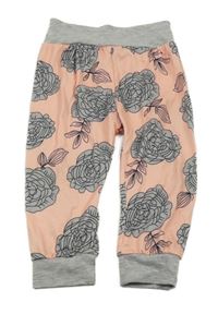 Broskvovo-šedé tepláky s růžemi