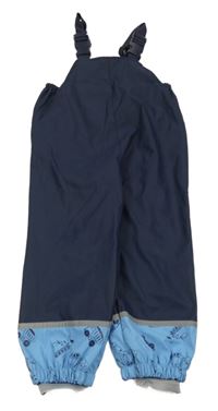 Tmavomodro-modré nepromokavé laclové podšité kalhoty se stavebními stroji X-MAIL