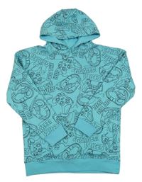 Světletyrkysová mikina s ovladači a sluchátky a kapucí George