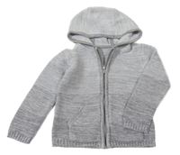 Šedo-bílý melírovaný propínací svetr s kapucí Mothercare