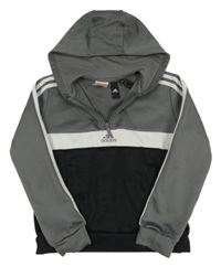Tmavošedo-bílo-černá thermo mikina s kapucí Adidas