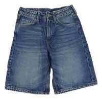 Modré šisované loose fit waist riflové kraťasy ošoupaného vzhledu H&M