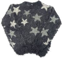 Šedý třpytivý chlupatý svetr s hvězdičkami Page One Young 
