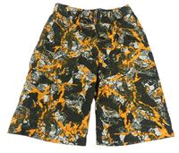 Khaki-béžovo-neonově oranžové vzorované plážové kraťasy zn. Hot&Spicy