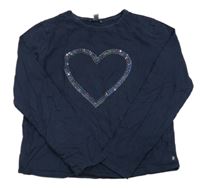 Tmavomodré triko se srdcem z flitrů Okaidi