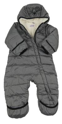 Šedá melírovaná šusťáková zimní kombinéza s kapucí - medvěd Lily & Dan