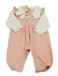 Nové - Růžovo-bílý overal s mrakem a límečkem