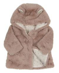 Starorůžová kožešinová podšitá bunda s kapucí s oušky Next