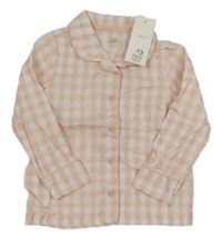 Nové - Růžovo-bílá kostkovaná pyžamová košile se srdíčky F&F