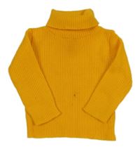 Hořčicový žebrovaný svetrový rolák