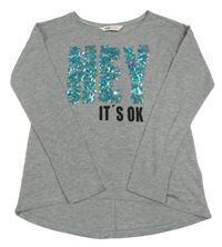 Šedé melírované triko s nápisem s flitry H&M