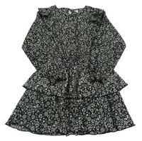 Černé květované šaty s volánky Zara