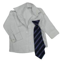 2set - Bílá košile + tmavomodro-modro-červená pruhovaná kravata