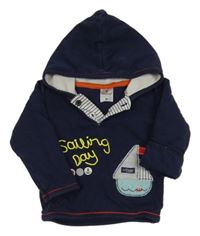 Tmavomodrá podšitá mikina s loďkou a kapucí