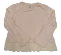 Světlerůžové úpletové triko s krajkou River Island