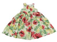 Bílo-zeleno-červené květované plátěné propínací šaty s ovocem C&A