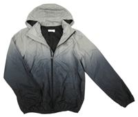 Šedo-černá ombré šusťáková jarní bunda s nápisem a kapucí H&M