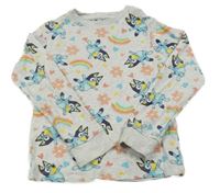 Šedé melírované žebrované triko s Bluey a duhami Nutmeg