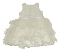 Bílé slavnostní šaty s výšivkami a tylovou vrstvenou sukní