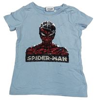 Světlemodré tričko se Spidermanem z flitrů Marvel