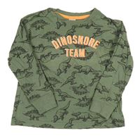 Khaki pyžamové triko s dinosaury a nápisem 