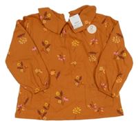 Nové - cihlová oversize mikina s květinami a límečkem Next