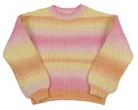 Růžovo-žlutý pruhovaný vlněný crop svetr M&S