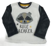 Bílo-šedá chlupatá mikina s medvědem a nápisem Ergee