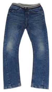 Modré skinny rifle s šedým úpletovým pasem C&A