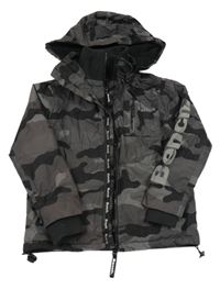 Šedo-černá army šusťáková zateplená bunda s logem a kapucí Bench