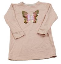 Světlerůžové teplákové šaty s motýlkem z flitrů Matalan