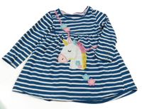 Petrolejovo-bílé pruhované šaty s jednorožcem 