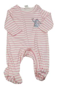 Bílo-růžový pruhovaný žebrovaný overal se slonem shein