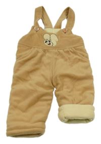 Hnědé chlupaté zateplené laclové tepláky s myškou 