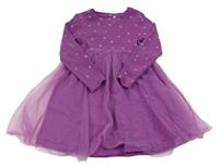 Fialové žebrované puntíkaté šaty s tylem Name it