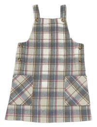 Modro-smetanovo-růžové kostkované laclové šaty Primark