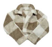 Bílo-hnědá kostkovaná crop huňatá mikina Shein