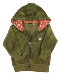 Khaki chlupatá propínací mikina s kočkou a kapucí Lupilu